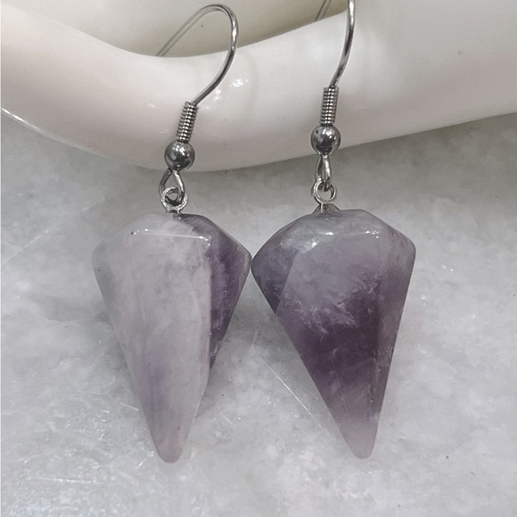 Amethyst Hexagonal Silver Drop Earring - Picture 2 of 7